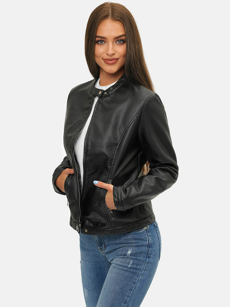 Жіноча шкіряна куртка Чорна OZONEE JS/11Z8008