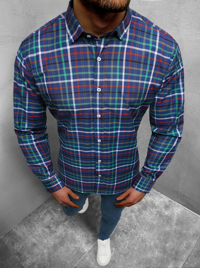 Koszula męska w kratę kolorowa OZONEE O/1722