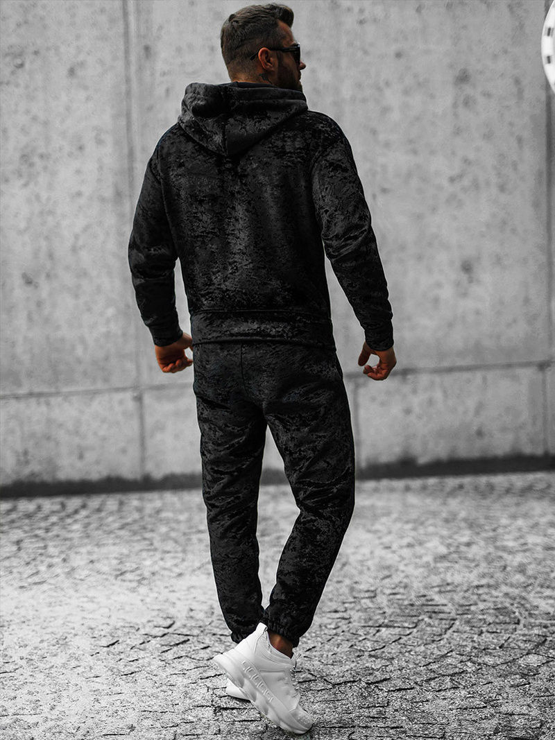 Komplet dresowy męski welurowy czarny OZONEE O/D8123/9153