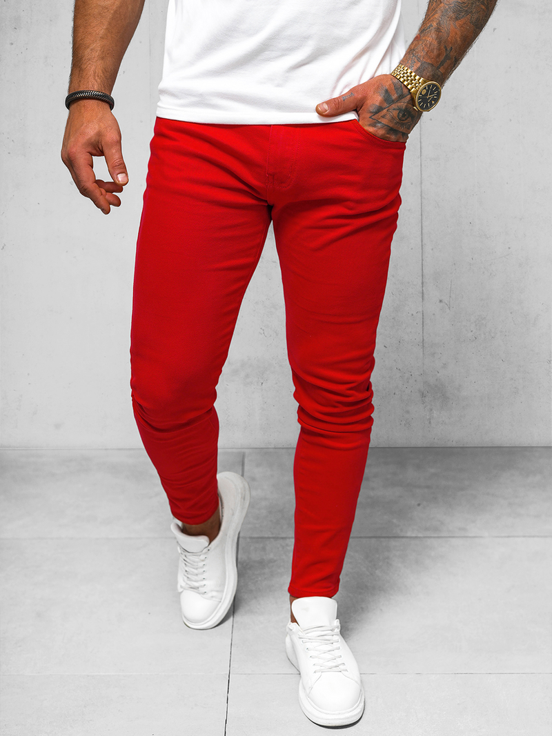 Spodnie jeansowe męskie czerwone OZONEE O/E7887R