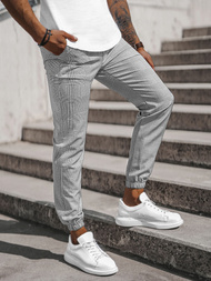 Spodnie męskie chino joggery w kratę szare OZONEE DJ/2296/22Z