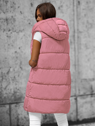 Kamizelka damska długa pikowana z kapturem pudrowa OZONEE O/81266Z