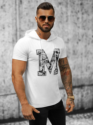 T-shirt męski z kapturem biały OZONEE JS/8T965