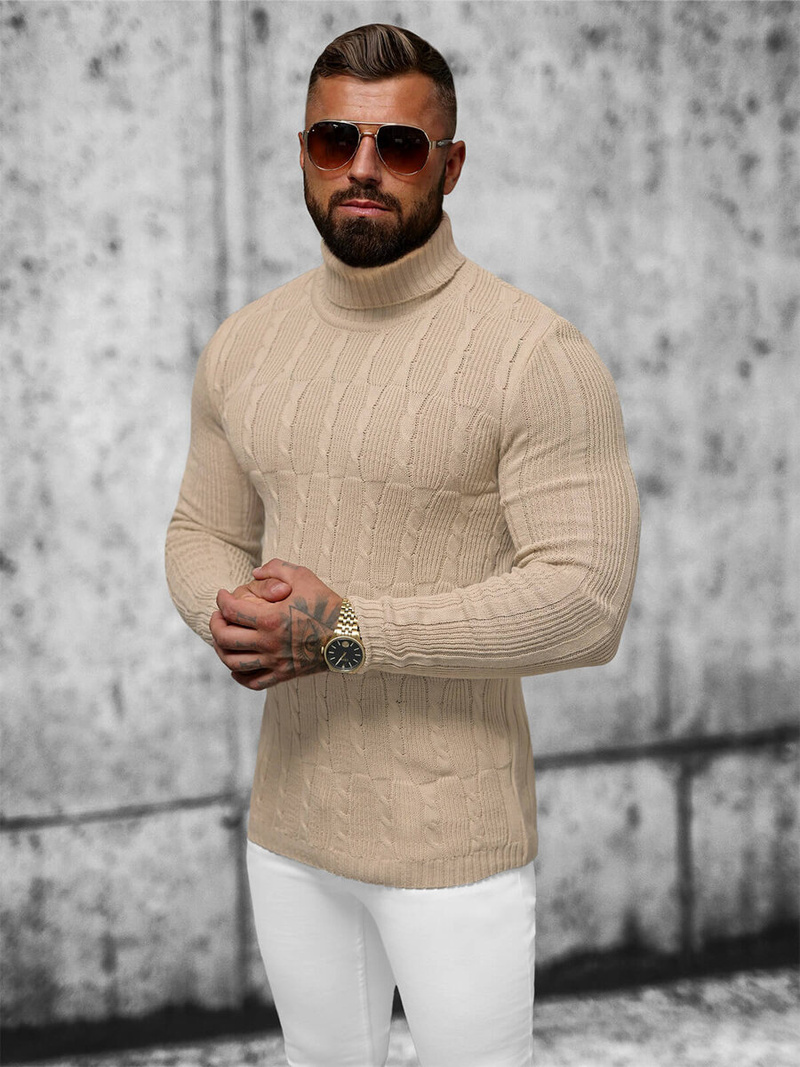 Sweter męski golf beżowy OZONEE L/2665Z