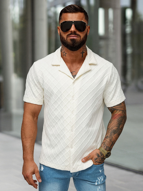 Koszula męska z krótkim rękawem ecru OZONEE O/B2257