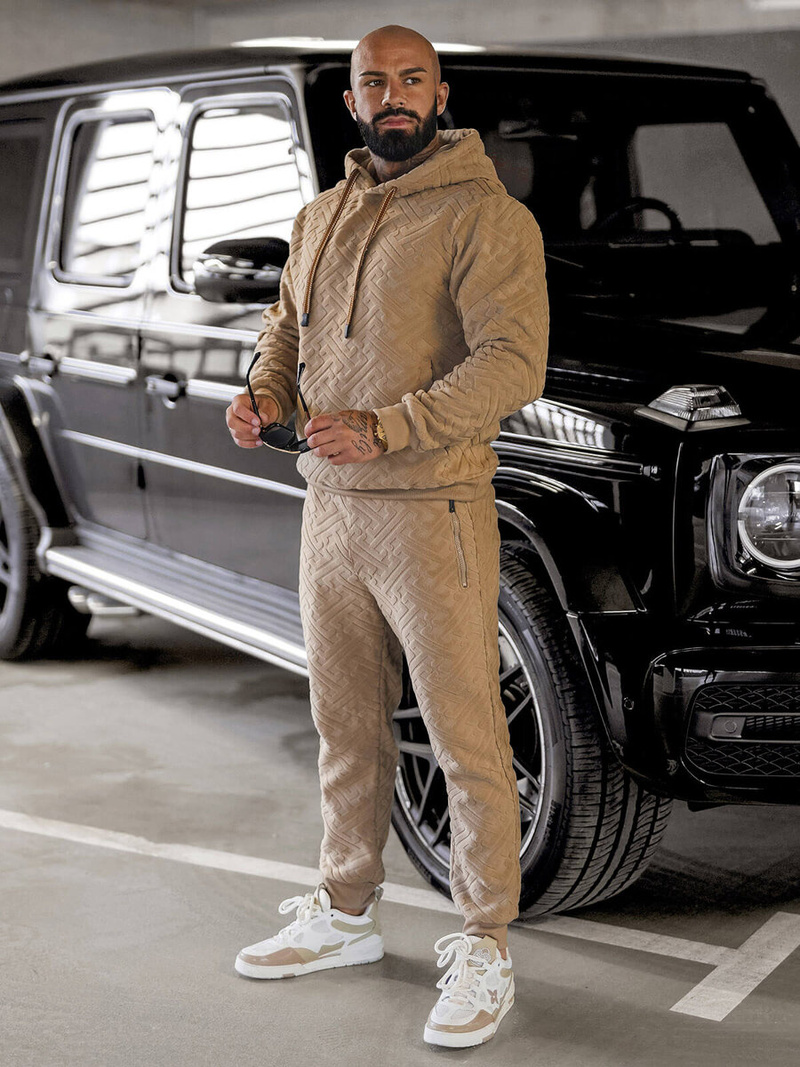 Komplet dresowy męski welurowy beżowy OZONEE O/3C390