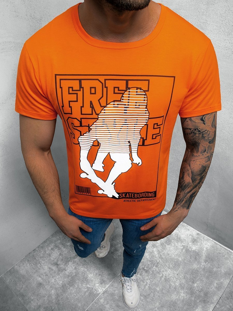 T-Shirt męski z nadrukiem pomarańczowy OZONEE JS/KS2659