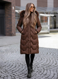 Kurtka zimowa damska z futerkiem czekoladowa OZONEE JS/5M3229/158