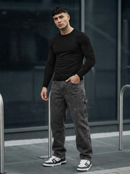 Spodnie jeansowe męskie wide leg grafitowe OZONEE O/KK2828/5Z