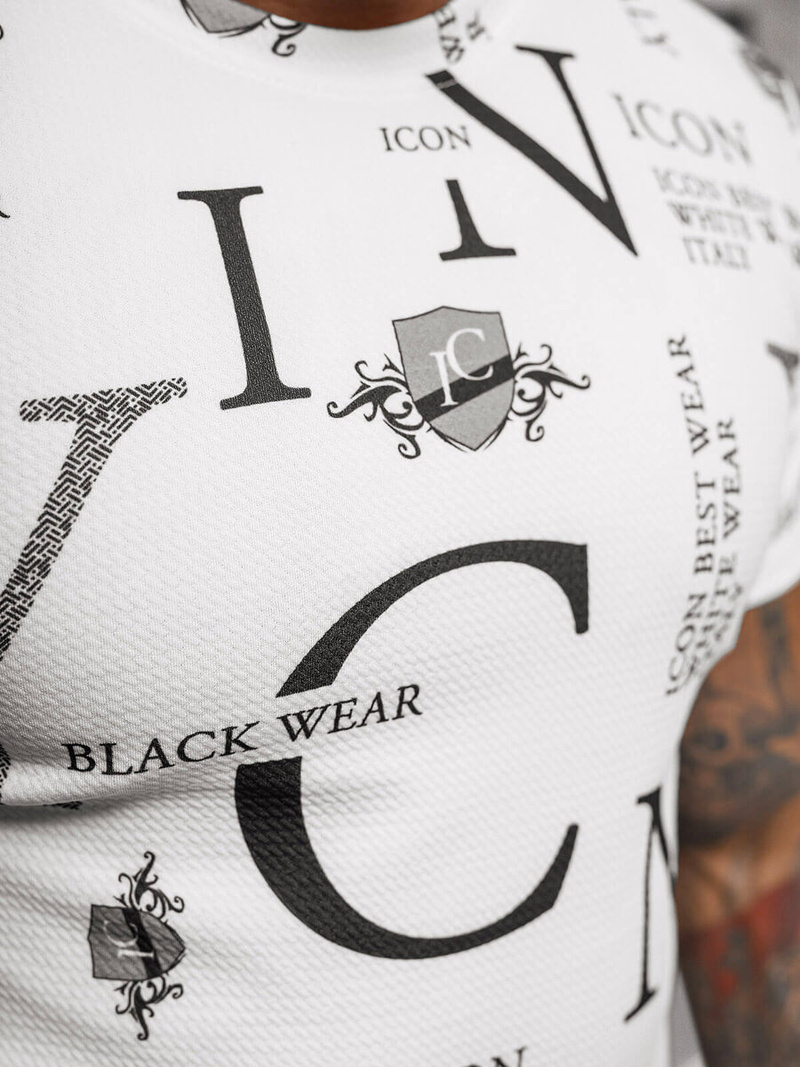 T-shirt męski z nadrukiem biały OZONEE O/T6482