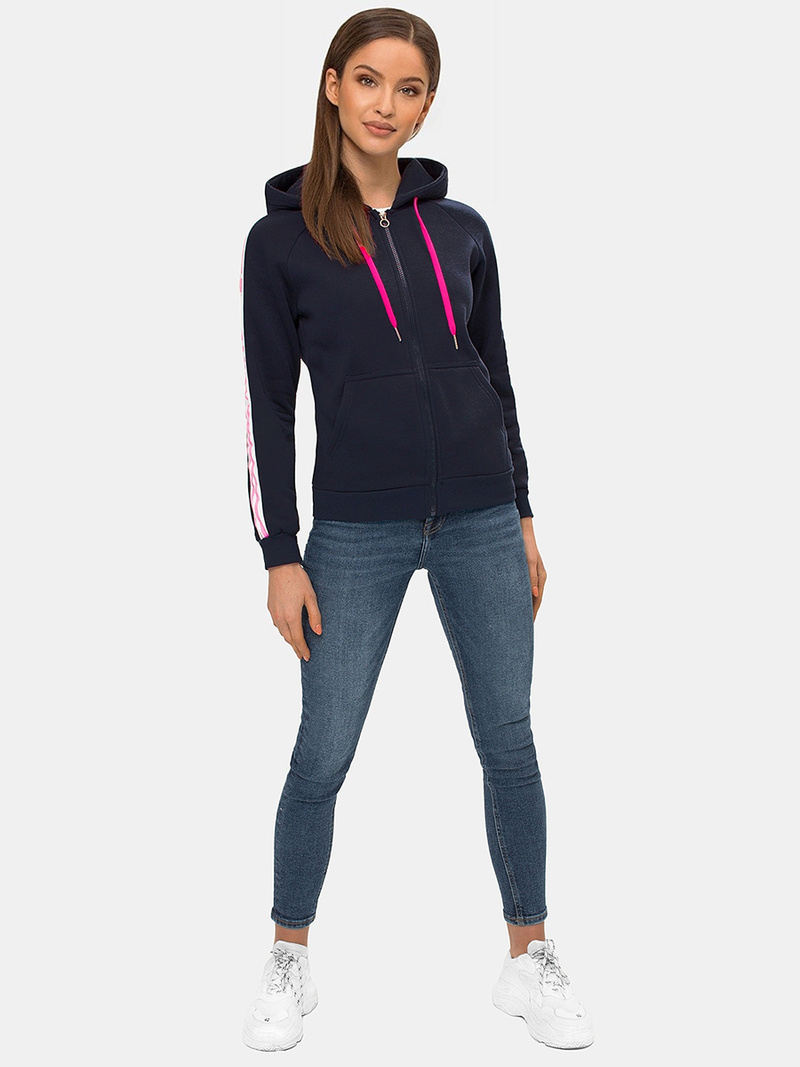 Bluza z kapturem rozpinana damska granatowa OZONEE JS/B26046