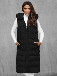 Kamizelka damska długa pikowana czarna OZONEE JS/5M3157/392