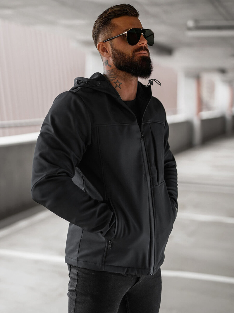 Kurtka softshell męska z kapturem czarna OZONEE JS/27B6523/3Z