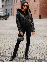 Жіноча шкіряна куртка Чорна OZONEE O/G125