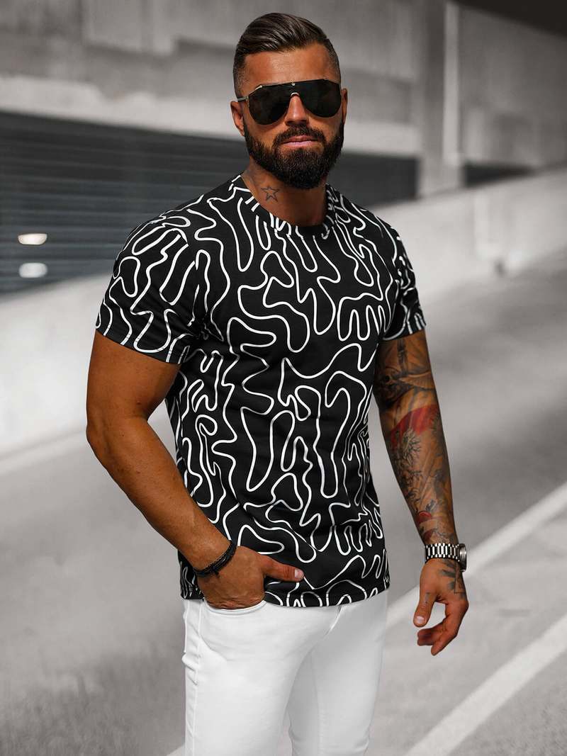 T-shirt męski czarny OZONEE JS/8T1198/3