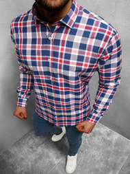 Koszula męska w kratę granatowo-czerwona OZONEE O/0922