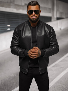 Kurtka skórzana męska bomberka czarna OZONEE O/88120