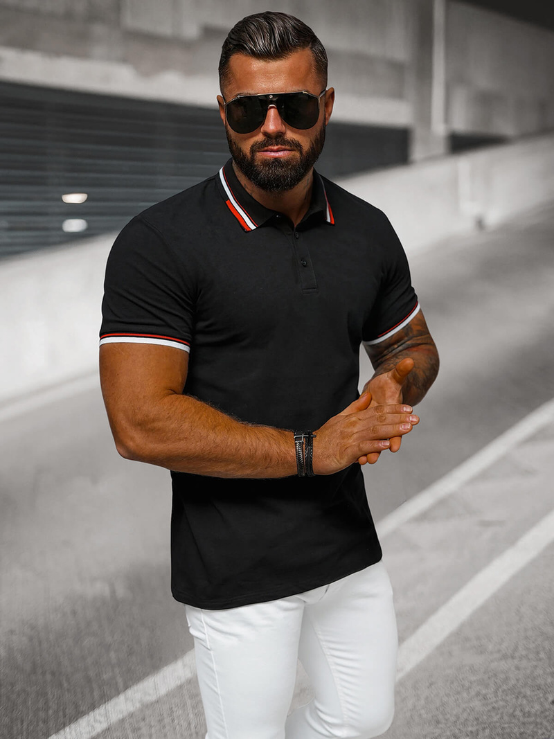 Koszulka męska polo czarna OZONEE O/DA736