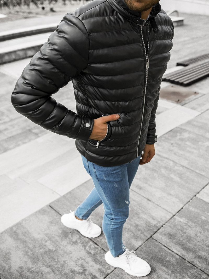 Kurtka zimowa skórzana męska czarna OZONEE O/9025Z