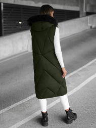 Kamizelka damska długa pikowana z futerkiem ciemno-zielona OZONEE JS/5M3166/136Z