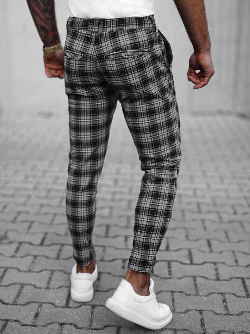 Spodnie męskie chino materiałowe w kratę grafitowe OZONEE O/H6003