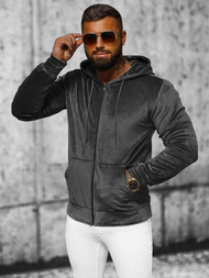 Bluza welurowa męska z kapturem grafitowa OZONEE JS/8B1168/6