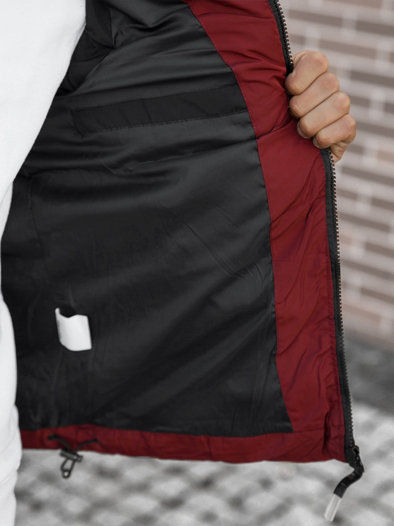 Kamizelka męska pikowana z kapturem bordowo-czarna OZONEE JS/M1189/1