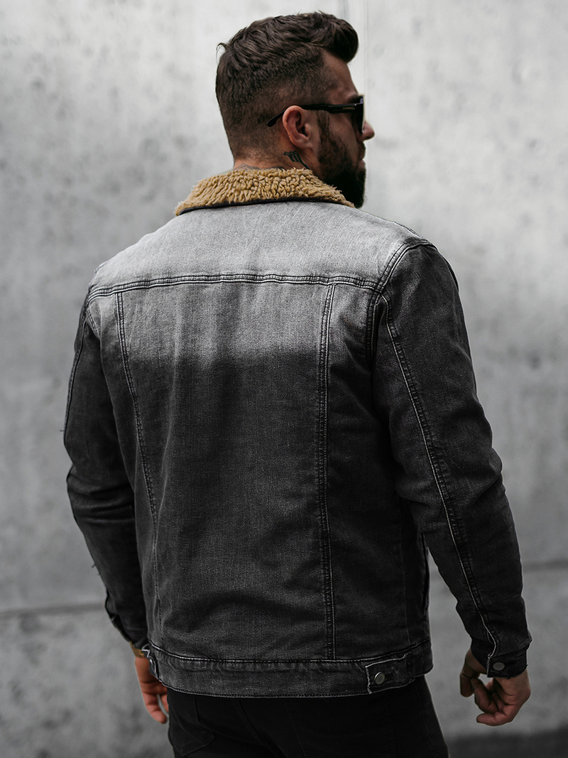 Kurtka męska jeansowa sherpa czarna OZONEE NB/MJ520NZ