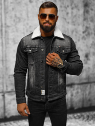 Kurtka męska jeansowa sherpa czarna OZONEE NB/MJ516NZ