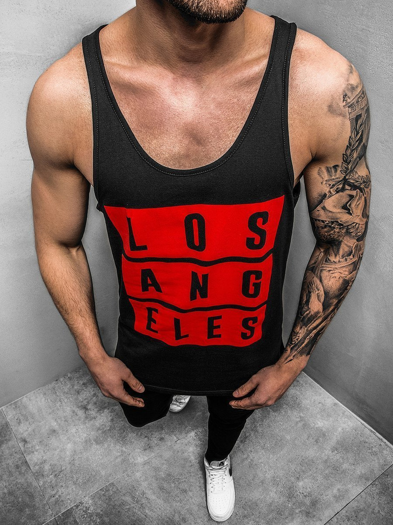 Koszulka bez rękawów męska z nadrukiem czarna OZONEE 724TZ