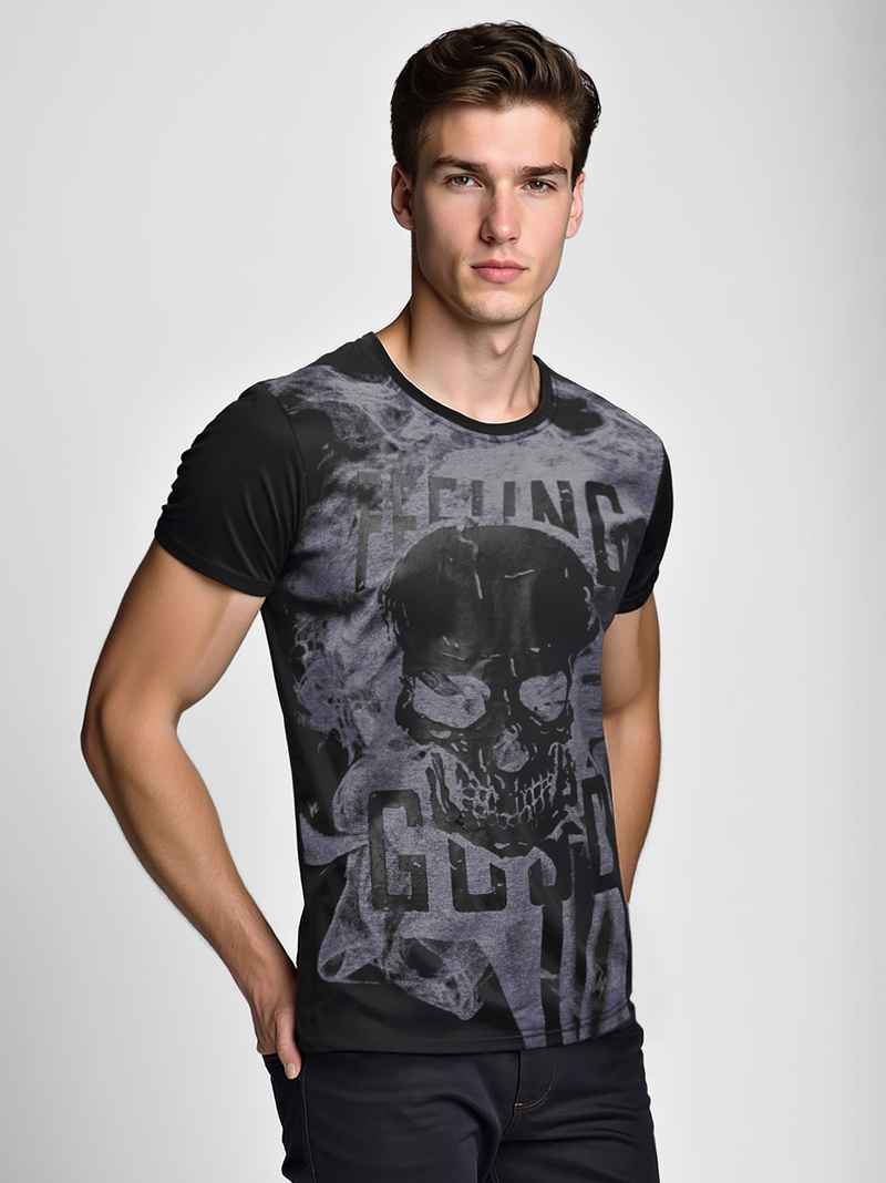 T-shirt męski z nadrukiem czarny OZONEE O/T126/3Z