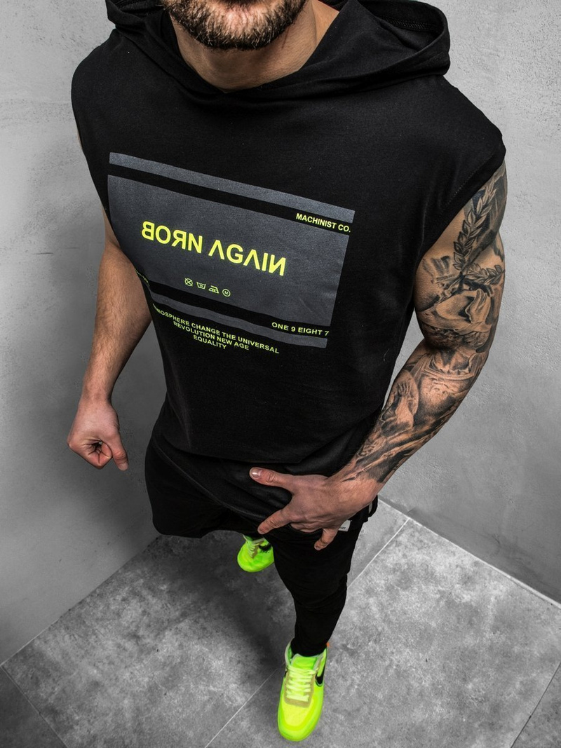 T-Shirt bez rękawów męski czarno-żółty OZONEE MACH/M1152Z