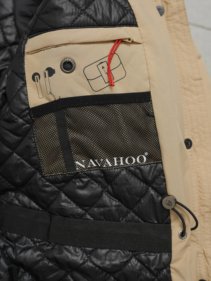 Kurtka zimowa damska długa pikowana beżowa OZONEE O/W377Z