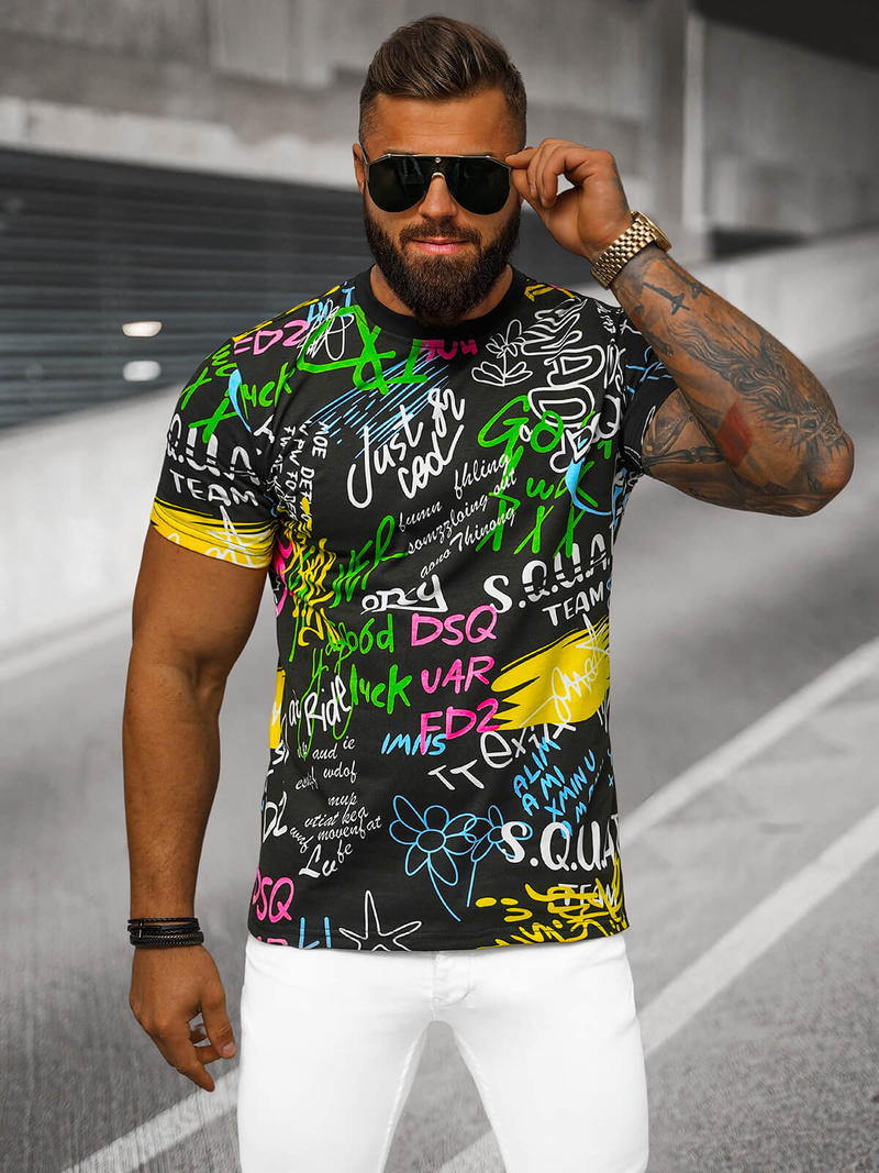 T-shirt męski czarny OZONEE JS/8T1202/3