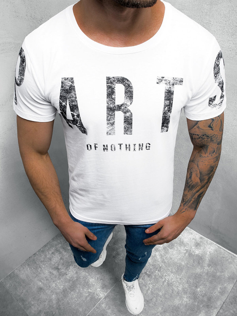 T-Shirt męski z nadrukiem biały OZONEE O/1180Z
