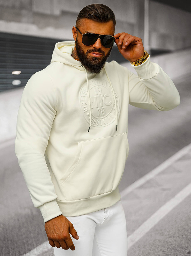 Bluza z kapturem męska ecru OZONEE JS/27B6510/155