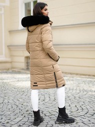 Kurtka zimowa damska długa pikowana beżowa OZONEE O/W377Z
