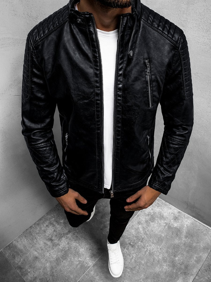 Чоловіча шкіряна куртка Чорна OZONEE YD/BF5916309Z