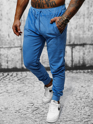 Spodnie dresowe męskie welurowe niebieskie OZONEE JS/8K1172/17