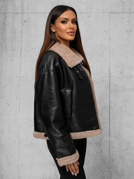 Kurtka damska z kożuchem czarno-beżowa OZONEE JS/11Z8176Z