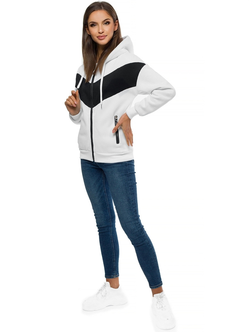 Bluza z kapturem damska biało-czarna OZONEE JS/B26039