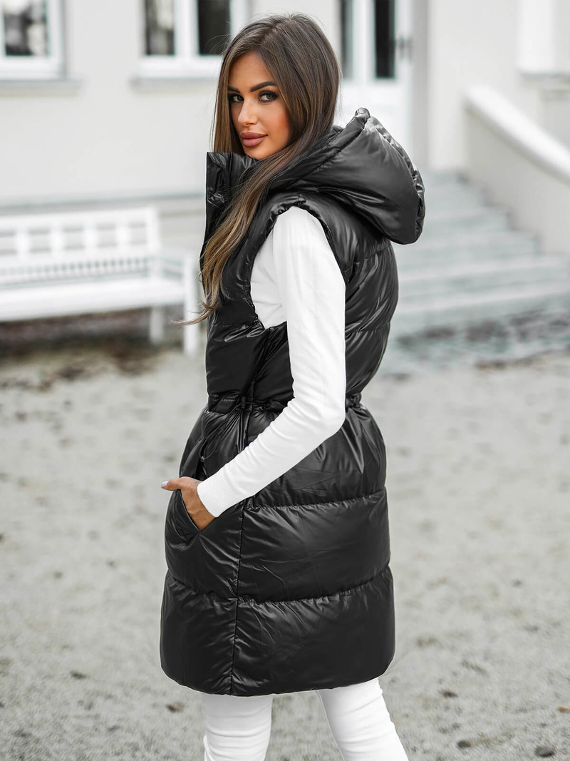 Kamizelka damska długa pikowana czarna OZONEE JS/5M3186/392Z