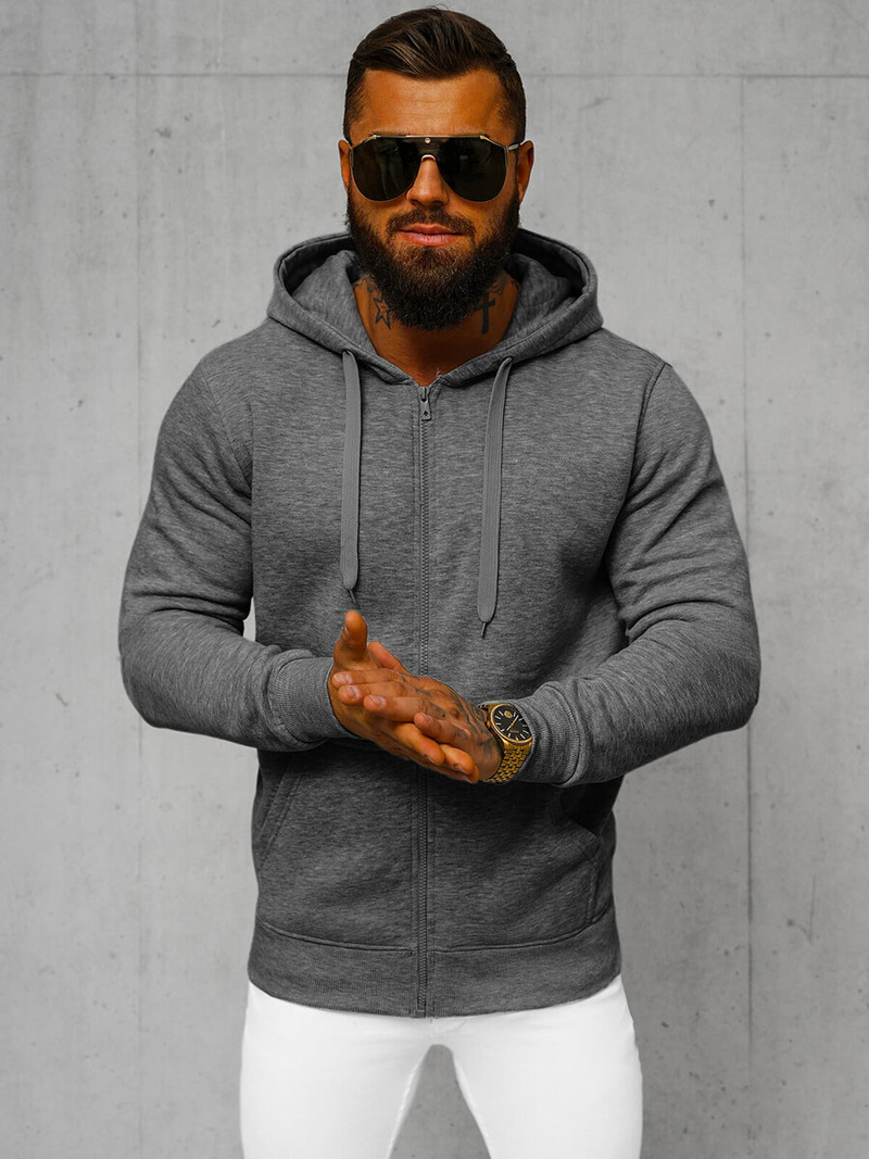 Bluza męska z kapturem rozpinana ciemno-szara OZONEE JS/2008Z