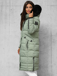 Kurtka zimowa damska długa pikowana miętowa OZONEE O/W377