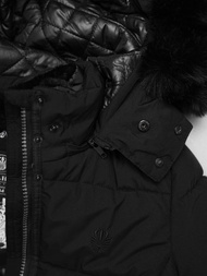 Kurtka zimowa damska długa pikowana czarna OZONEE O/W377Z