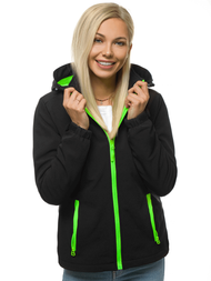 Kurtka softshell damska z kapturem czarno-zielona OZONEE JS/HH018/1/52