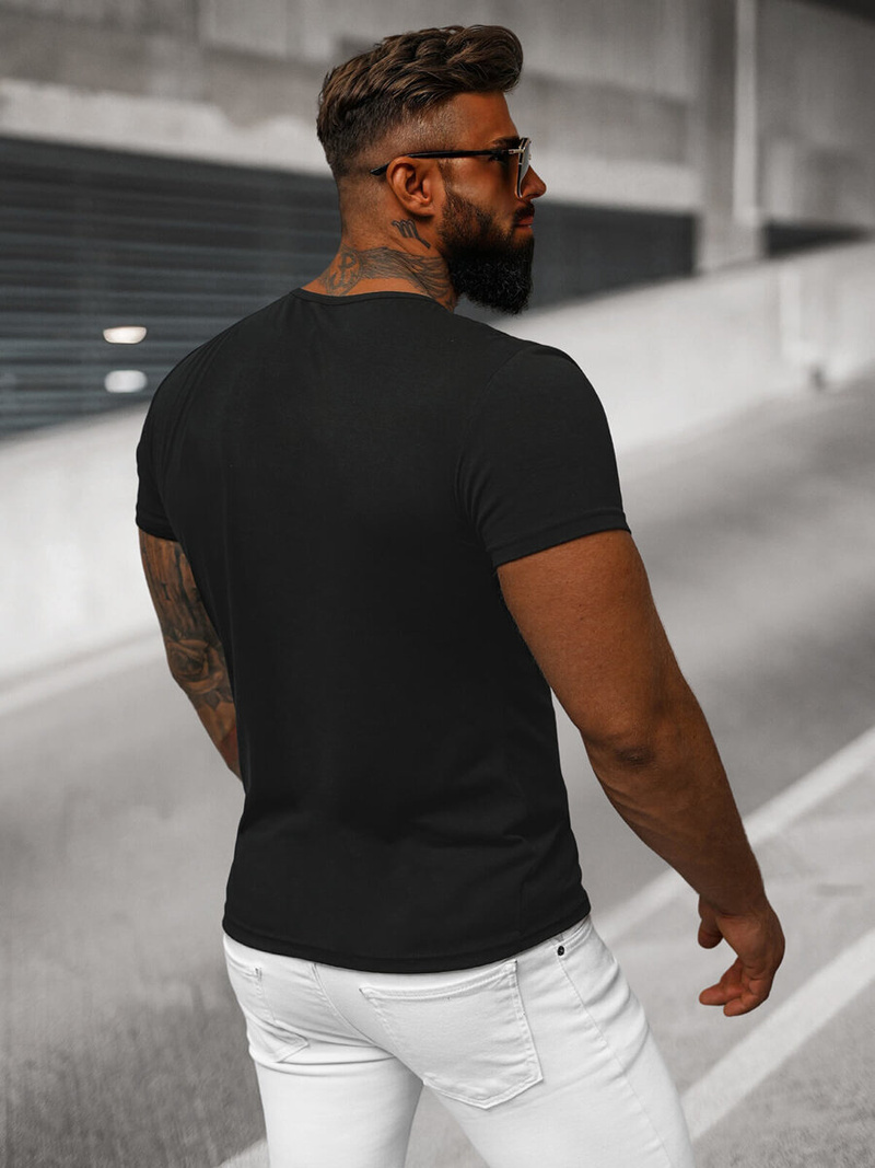 T-shirt męski bez nadruku czarny OZONEE JS/712007Z