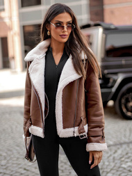 Жіноча шкіряна куртка kоричнева OZONEE JS/11Z8177