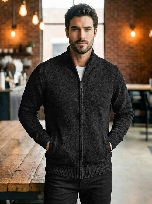 Sweter męski rozpinany czarny OZONEE JS/59B3611/3