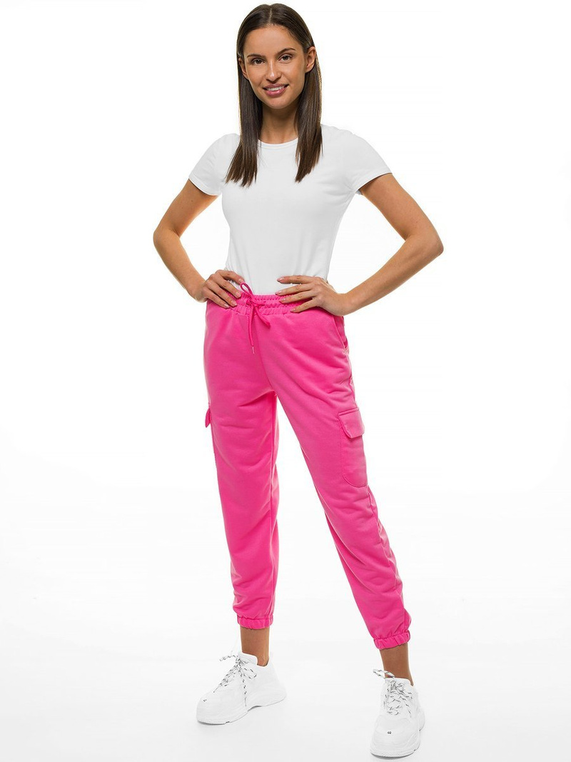 Spodnie dresowe damskie różowo-neonowe OZONEE O/MB2001/21